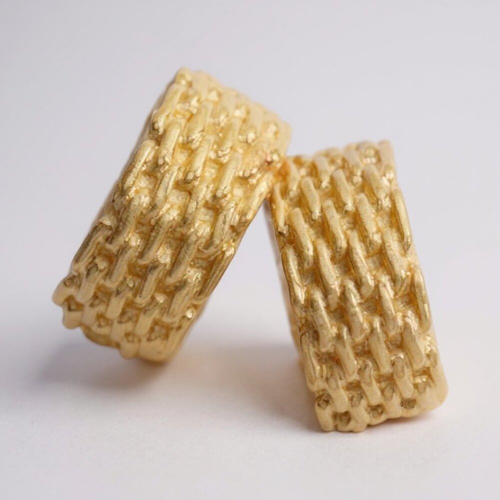 Christian Dior Vintage Gold Woven Clip-On Earrings | Modernist Statement Earring - Picture 2 of 8